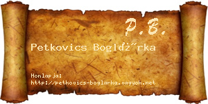 Petkovics Boglárka névjegykártya